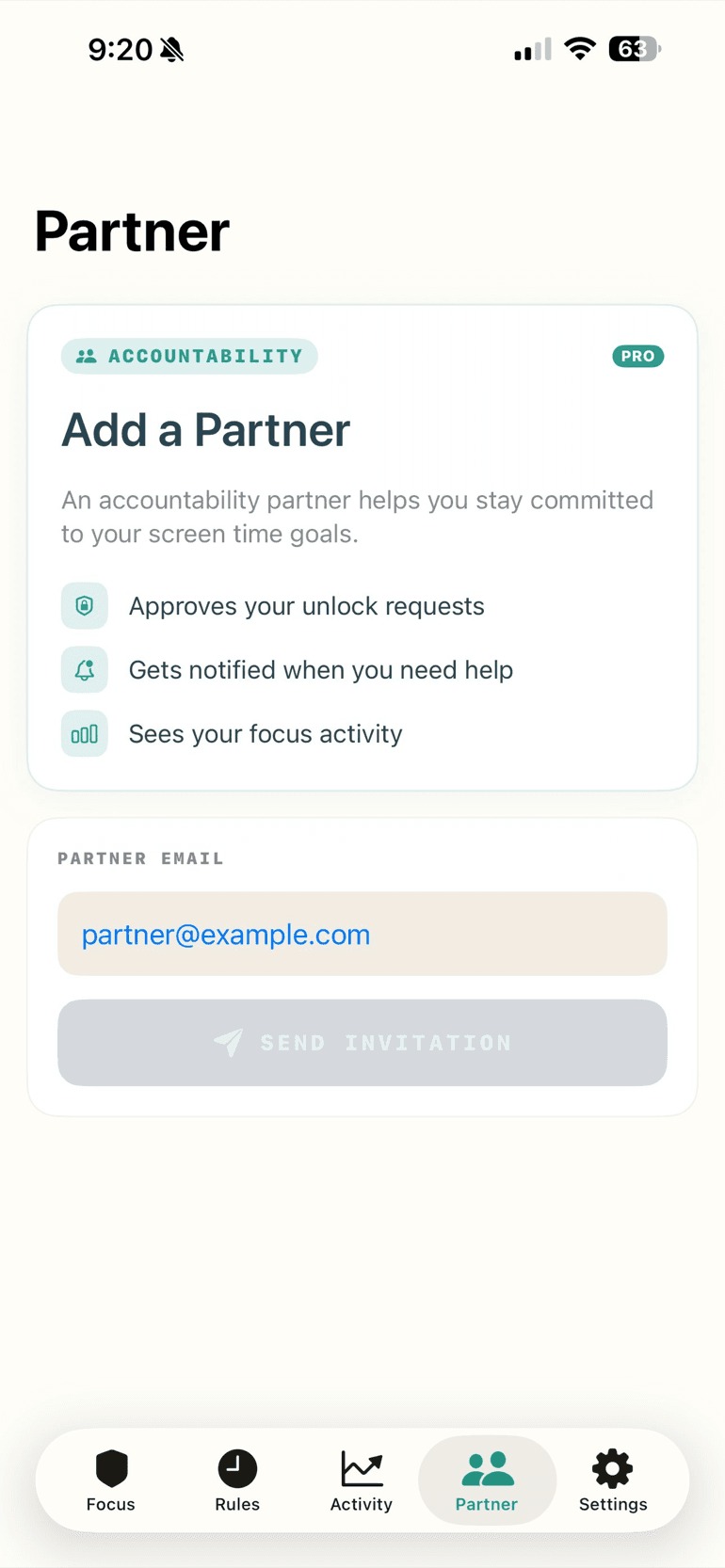 Claruss — add an accountability partner who approves unlock requests